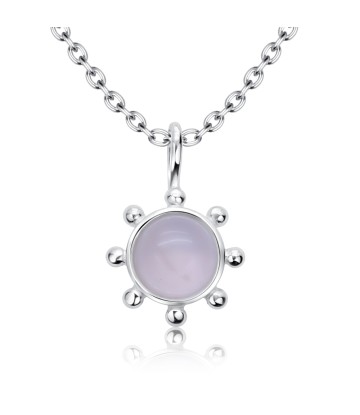 Rose Quartz Natural Round Stone Silver Necklace SPE-5143